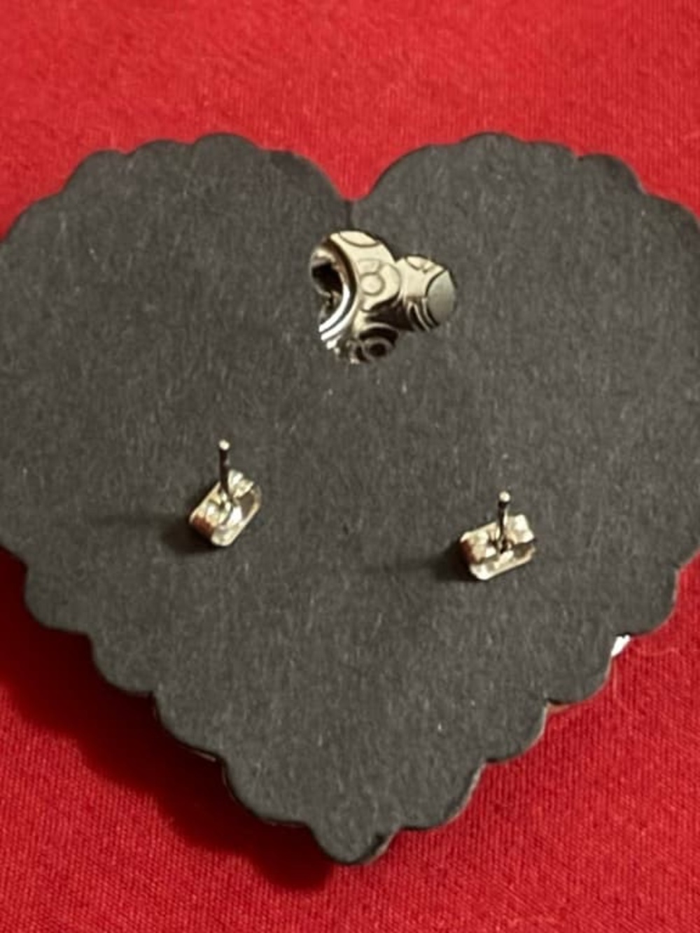 Sterling Silver Floral Heart Stud Earrings - Silver
